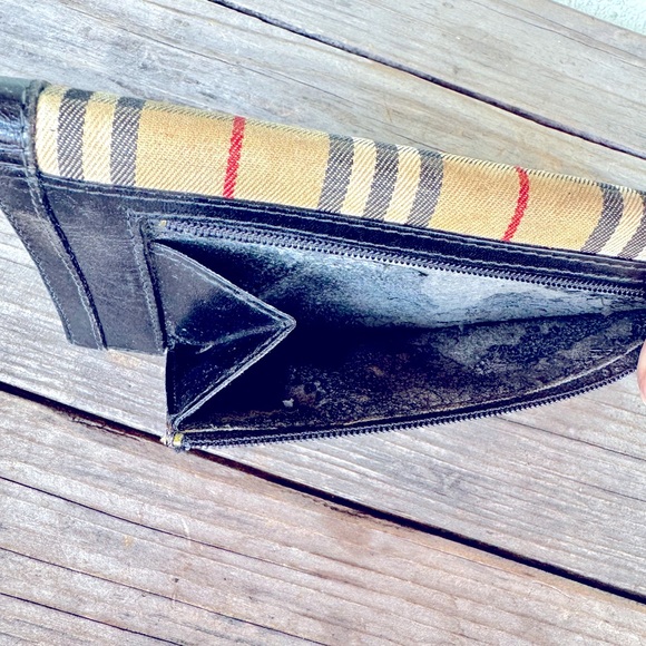 VTG Burberry Leather & Fabric Tri-Fold Wallet - Picture 10 of 13